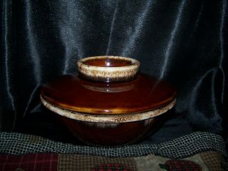 Vintage Hull Usa Oven Proof Pottery Brown Drip Glaze Bean Pot W/lid 2 Ups