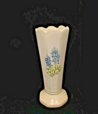 Frankoma Pottery Texas Bluebonnets Vase White Scalloped Bluebonnet Lupines 38
