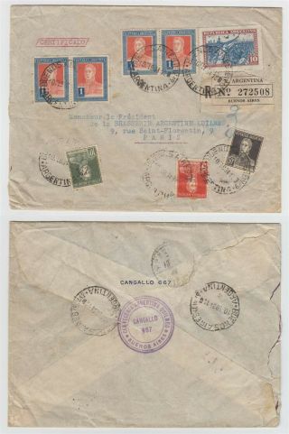 Argentina 1934 Sc 345 - 346,  352 Pairs,  & 390 ($10 Rev) On R - Cover To Paris Scarce