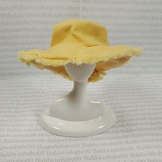 HAT BARBIE FASHION DOLL SIZE YELLOW PINK FLOWER CLOTH HAT ACCESSORY FOR DIORAMA 3