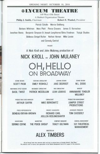 OH,  HELLO ON BROADWAY Playbill OPENING NIGHT Nick Kroll and John Mulaney,  HELLO 3