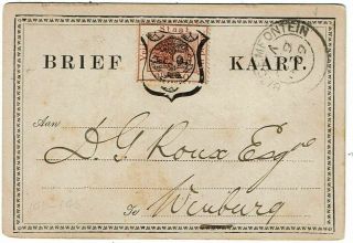 Orange State 1889 Bloemfontein Cancel,  1d Provisional Postal Card,  No Flags
