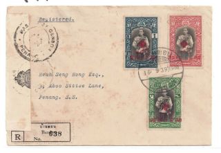Thailand/siam - Wwii Censored Cover To Penang With Red Cross Surcharge Values Tied