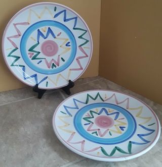 Two (2) Caleca Hand Painted Made In Italy 11 " Dinner Plates