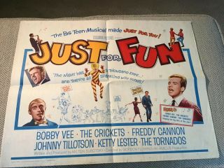 Vintage Movie Poster Orig Just For Fun Music Rock Band 1963 Retro Art Man Cave