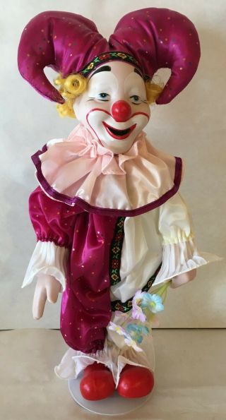 Gift World Of Gorham Clown/jester Doll Whiteface 15 " Porcelain With Soft Body