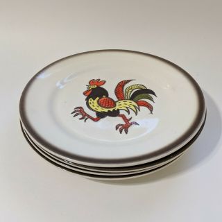 Metlox Poppytrail - Red Rooster - Dinner Plates - Set Of 4 - California Pottery