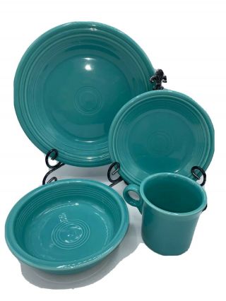 4 Piece Place Setting Fiesta Turquoise By Homer Laughlin Dinner Salad Bowl Mug
