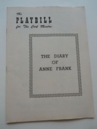 1955 - Cort Theatre - Playbill - The Diary Of Anne Frank - Susan Strasberg