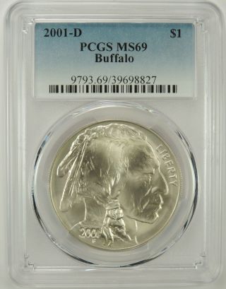 2001 - D $1 Buffalo Silver Commemorative Dollar Pcgs Ms69 3968827 - Gem Bu