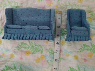 DOLLHOUSE Furniture Couch and Wing Back Chair Cloth Cushioned 4 