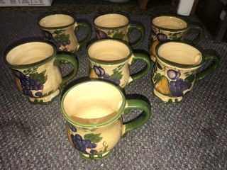 Set Of 7 Home Trends Granada Coffee Cups/mugs Fruit Pattern - -
