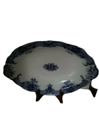 Flow Blue Keswick Royal Semi Porcelain Wood & Son 12 X 9 Bowl Impressed Vintage