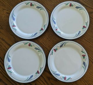 Set Of 4 Lenox Poppies On Blue Chinastone Salad Dessert Plates 8.  25 " - Great