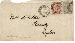 Ireland 1880 Monkstown Cancel On Cover To Ceylon,  Sg 154,  Plate 4,  1700,  Pounds