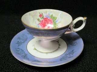 Vintage Royal Halsey Lipper & Mann Iridescent Roses Footed Tea Cup & Saucer