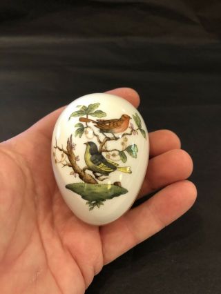 Herend Rothschild Hungary Hand Painted Covered Egg Shape Box Birds Flowers