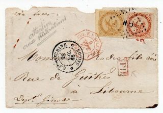 1865 Indo - China To France Cover Front,  Bicolor Franking,  Scarce Cancels