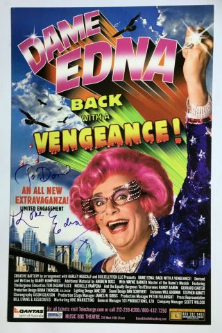 Dame Edna: Back With A Vengeance Broadway Window Card (14 " X 22 ") Signed By Edna