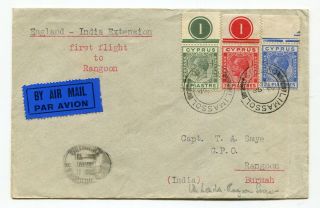 Cyprus 1935 George V - India Extension - Airmail Ffc First Flight Cover To Burma