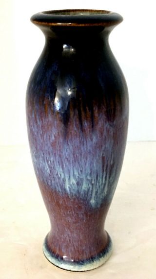 Bill Campbell Studio Art Pottery Vase 7.  5 " H Blue Brown Drip Glaze Euc