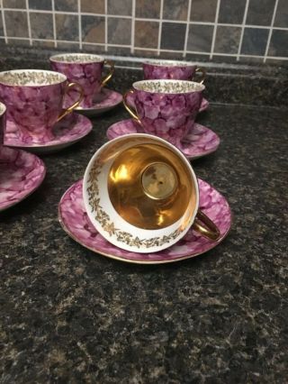 Vintage Gold Plated Porcelain Tea Cups & Saucers Set Of 6 Made In Poland