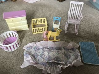 Mattel Assorted Barbie Furniture - Crib,  Playpen,  Dresser,  Rocking Chair,  Horse