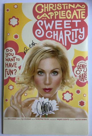 Sweet Charity Broadway Window Card Signed By Christina Applegate & Denis O 