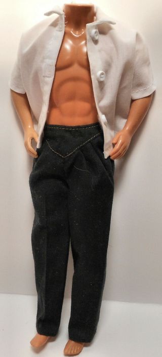 2pc Barbie Ken White Cotton Short Sleeved Shirt & Black Cotton Pants W/pockets