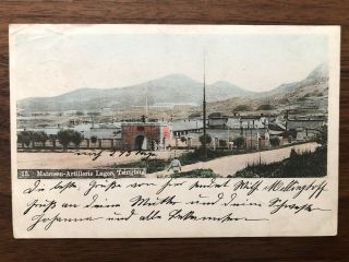 China Old Postcard Sailor Artillerie Lager Tsingtau To Germany 1902