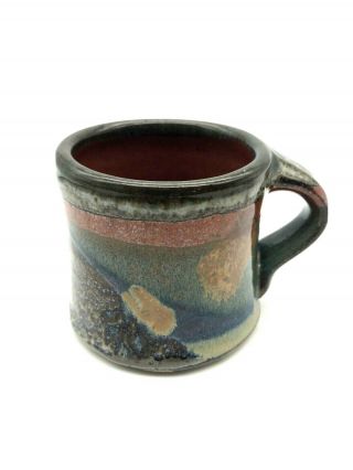Hand Thrown Pottery Rustic Coffee Cup Signed Unique Natural Color Drip Glaze Euc