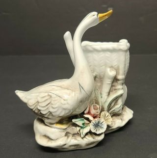 Vintage Capodimonte Porcelain Swan Vase Planter Figurine Made In Italy