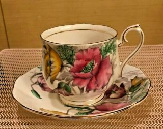 Royal Albert Bone China England Flower Of The Month 8 " Poppy " Cup & Saucer