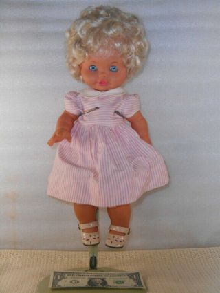 Vtg 15 " Furga Italocremona? Doll Italy Shoe Dress Vinyl Curly Blonde Sleepy Eyes