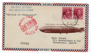 1930 Graf Zeppelin Flight On Bernet Cached Cover Seville Spain To Brazil