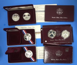 1983 1984 & 1988 X2 Olympic Proof Silver Dollar Coins 6 Coins W Boxes & Specs