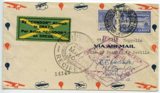 Zeppelin Mail Brazil 1930 Europe Pan American Graf Zeppelin Rio To Seville Spain