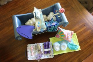 American Girl Doll Bath Tub W/ Bubbles,  Accessories,  Swimsuit,  And Haircare
