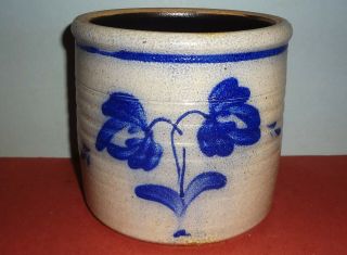 1984 Rowe Pottery Stoneware Salt Glazed 5 1/2 " Dbl Flower Crock - Cambridge