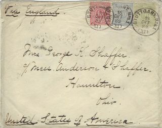 Germany Wurttemberg 1889 Cover Stuttgart To Hamilton Ohio With 50pf Olive - Green