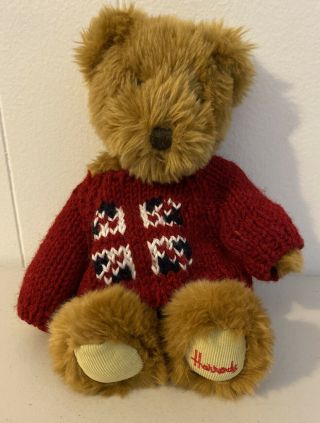 Harrods Knightsbridge Teddy Bear Plush British Union Jack Flag Red Sweater