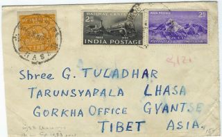 India 1953 Cover Bombay To Gyantse Tibet With 1/2t.  Yellow Lhasa Cds
