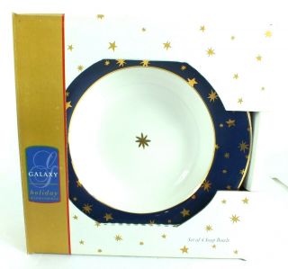 Sakura Holiday Dinnerware Galaxy Stars Soup Bowls Set Of 4 Blue & Gold