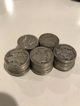 $5 Roll 50 Circulated Mercury Dimes 90 Junk Silver Full Dates