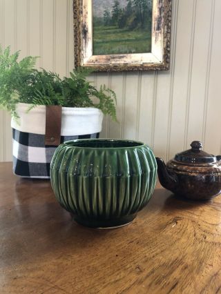 Mccoy Pottery Usa Dark Green Ribbed Planter Bowl 685