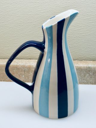 Mcm Art Pottery " Jonathan Adler " Happy Home Blue Turquoise White Stripe Vase