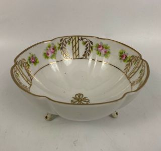Vintage Porcelain China Nippon Three Footed Bowl Hand Painted Japan 5 " Floral