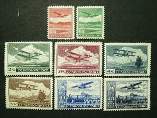 Czechoslovakia,  1930 Airmail Set,  Scott C10 - C17,  Error C13,  8 Stamps,  Mh