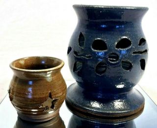 Meaders Folk Art Pottery - Set Of 2,  Lantern,  Votive (appalachia)