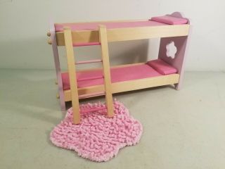 1:6 Scale Wooden Dollhouse Furniture: Bunk Bed,  Ladder & Rug